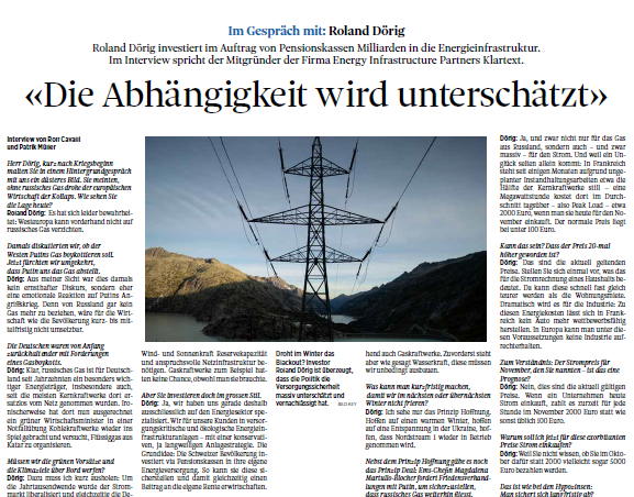 In the news: Interview with Roland Dörig on the energy crisis